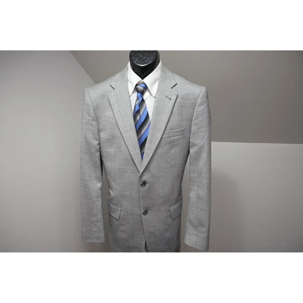 Jos a Bank Sport Coat Mens 40L Grey Textured Two Button Double Vent Blazer